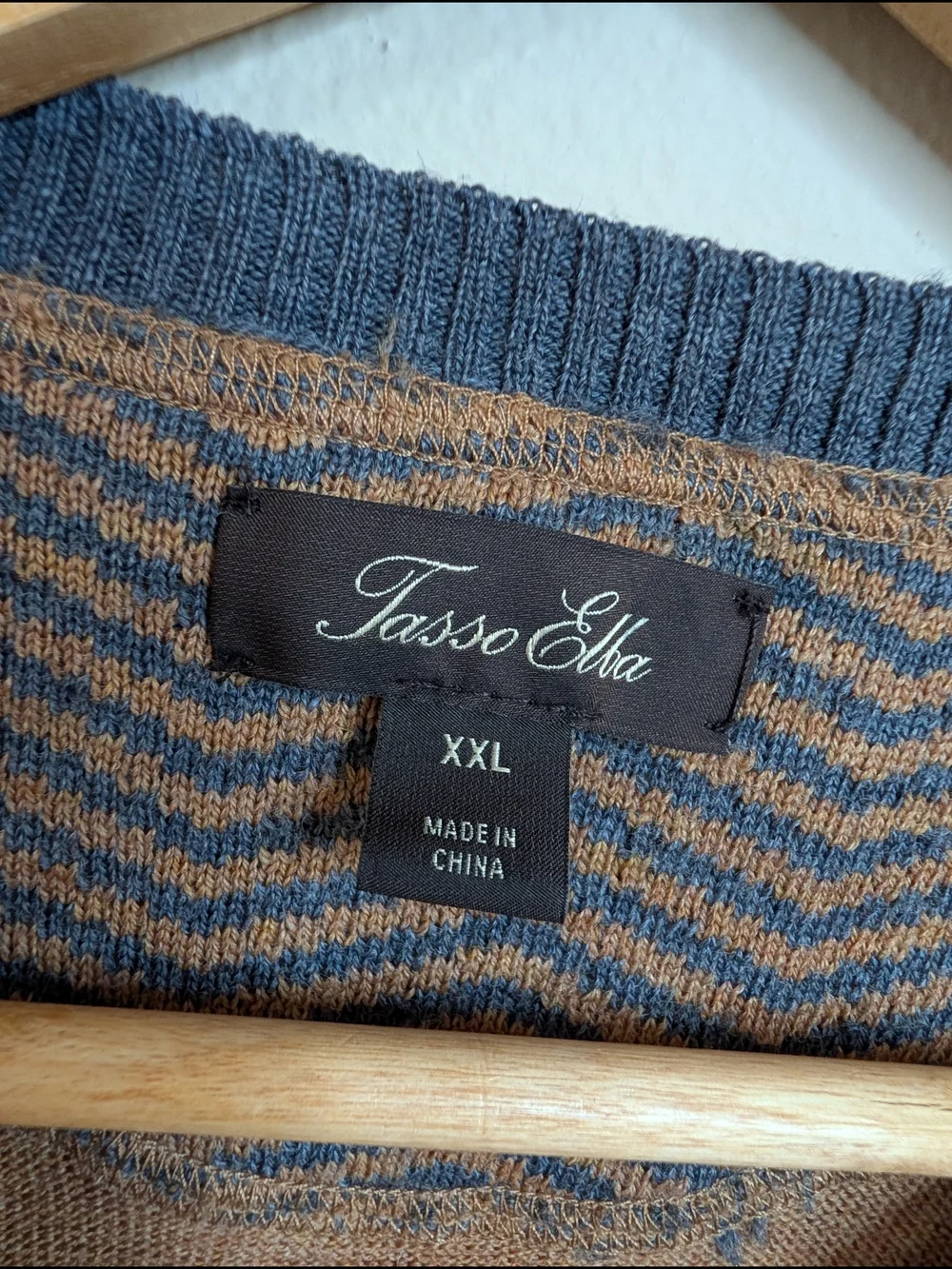 Tasso Elba Merino Wool Blend Crewneck Sweater XXL Camel Blue Stripe Colorblock